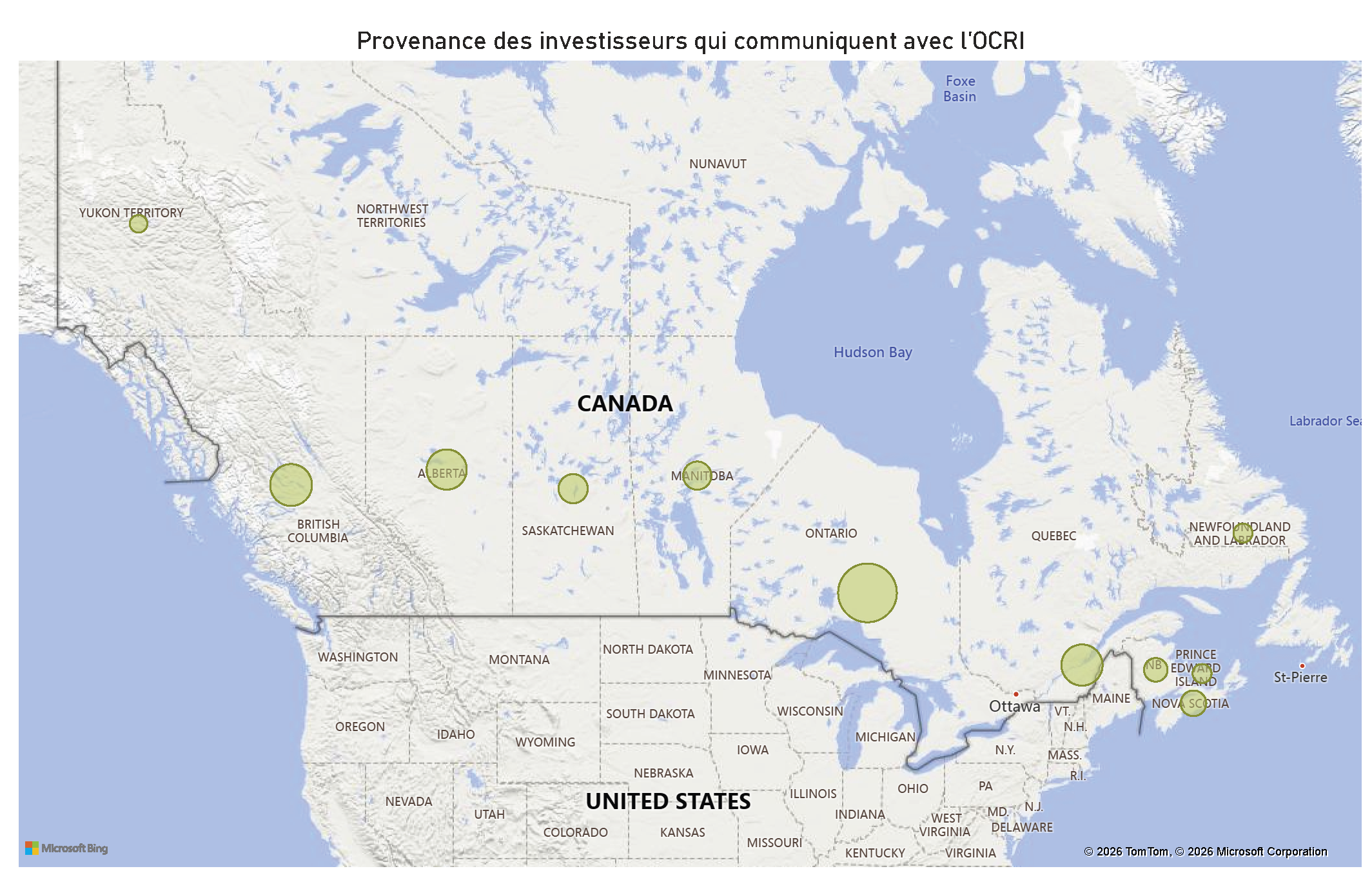 Provenance des investisseurs qui communiquent avec l’OCRI - Pour voir l’ensemble des données, veuillez vous reporter aux tableau ci‑après.